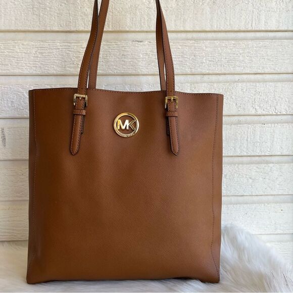 MICHAEL KORS Acorn Leather Jet Set Tote Shoulder Bag Raven Laptop Work - Picture 4 of 12